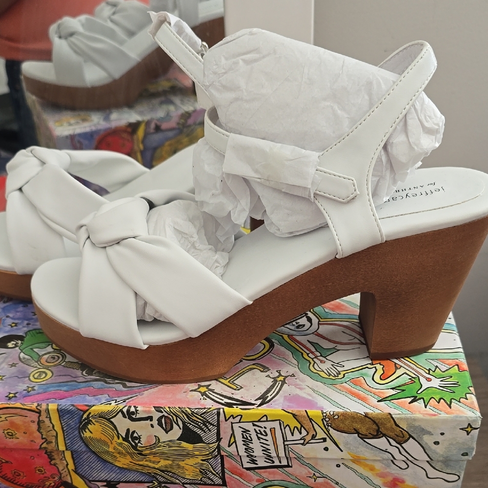 Jeffrey Campbel White and Brown Sandals with Block Heel